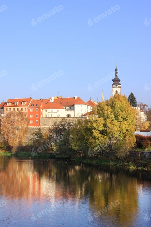 Preview: The Colorful Medieval Town Pisek With Gothic Deanery Church Above The River Otava
