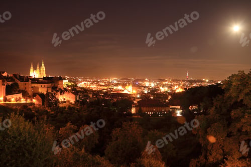 Preview: The Night View On Bright Prague With Gothic Castle