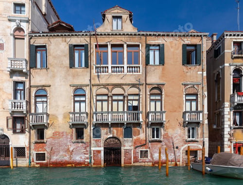 Preview: Facades Of Old Medieval Houses Along The Canals. Venice. Italy.
