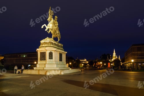 Preview: Equestrian Statue Of Archduke Charles Of Austria (1860) On Heldenplatz At Night, Vienna, Austria