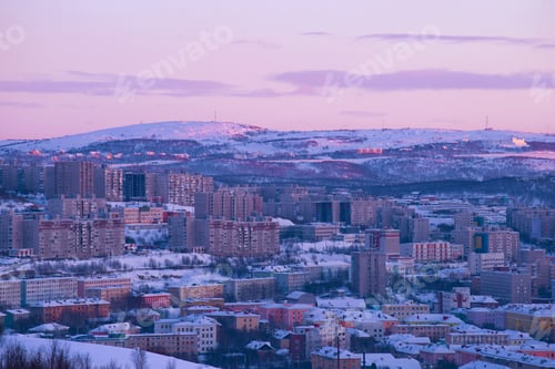 Preview: Lilac February Twilight Over Murmansk. Russia