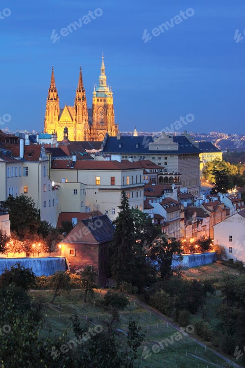 Preview: The View On Prague Gothic Castle In The Night, Czech Republic