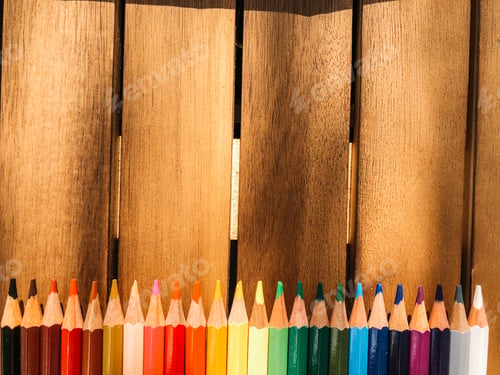 Preview: Exhibition Of Colored Pens On Cheerful Background.