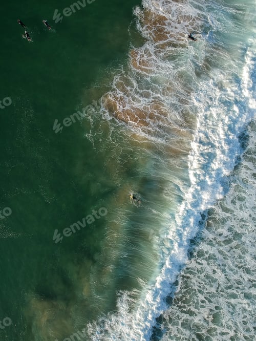 Preview: Aerial View From Two Surfers In A Surf Spot. Big Waves