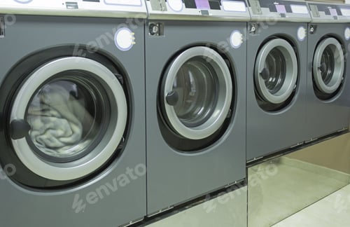 Preview: Industrial Washing In Public Shop, Business And Laundry