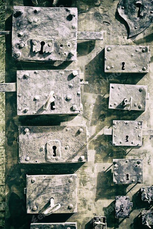 Preview: Locks With Metal And Rusty Key, Security