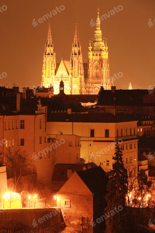 Preview: The View On Prague Gothic Castle In The Night, Czech Republic