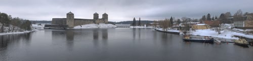 Preview: Panorama With The Old Olavinlinna Fortress On A Cloudy March Day. Savonlinna, Finland