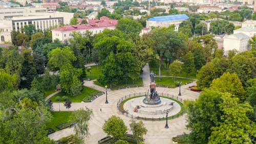 Preview: Krasnodar, Russia. Monument To Empress Catherine Ii In Catherine Square. Aerial View, Aerial View