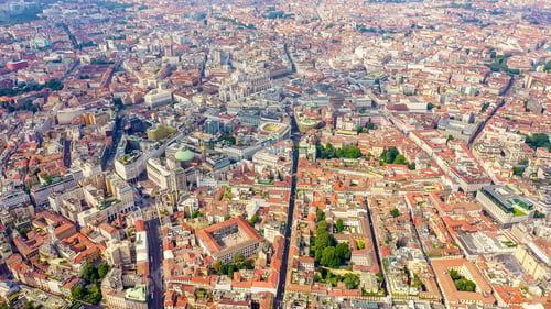 Preview: Milan, Italy. Roofs Of The City Aerial View. Cloudy Weather, Aerial View