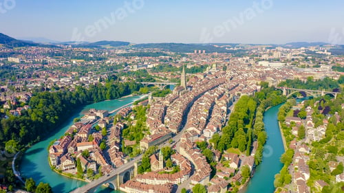 Preview: Bern, Switzerland. Historic City Center, General View, Aare River, Aerial View