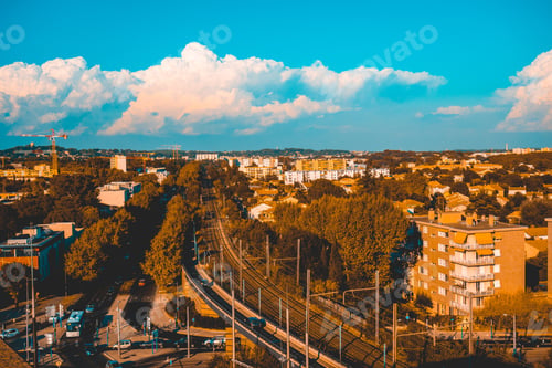 Preview: Panoramic Overview Of Montpellier With Some Train Rails In The Middle