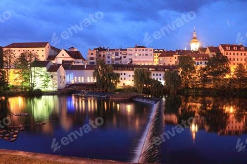 Preview: The Colorful Medieval Town Pisek In The Night, Czech Republic
