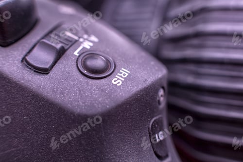 Preview: Professional Digital Video Camera. Camera Lens Close-Up. Buttons And Camera Control Toggle Switch