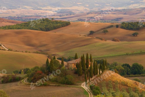 Preview: Villa Belvedere In The Tuscan Morning Landscape. Italy