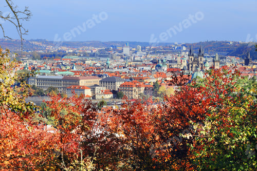 Preview: View On Colorful Autumn Prague City With Its Towers And Historical Buildings, Czech Republic