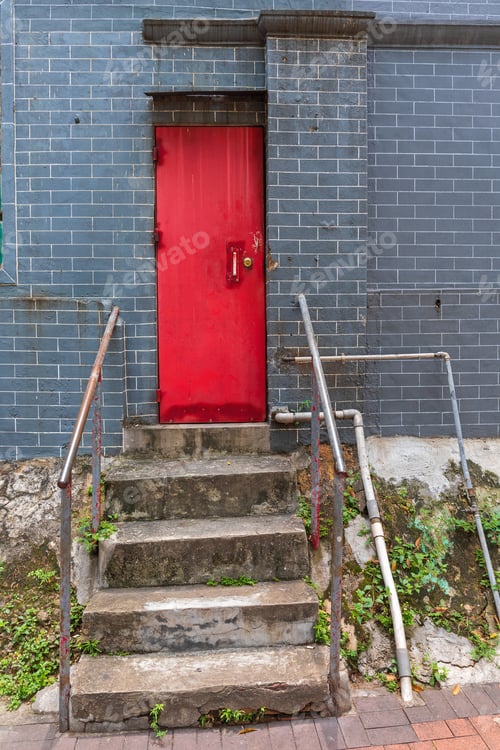 Preview: Red Door With Stairs In Hong Kong