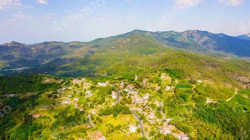 Preview: Mattarana, Italy. Province Of La Spezia. Mountain Wooded Landscape. View From Above, Aerial View
