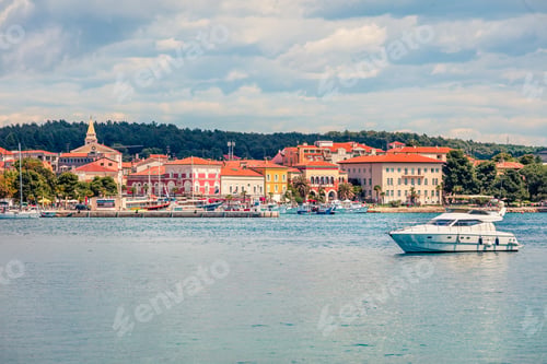 Preview: Bright Morning Cityscape Of Popular Summer Resort Porec. Beautiful Spring Seascape Of Adriatic Sea