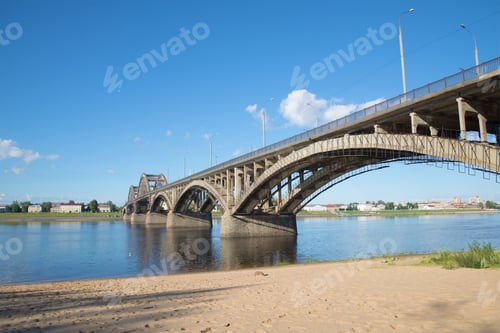 Preview: The Road Bridge In Rybinsk Sunny Day In July. View From The Left Bank Of The Volga River
