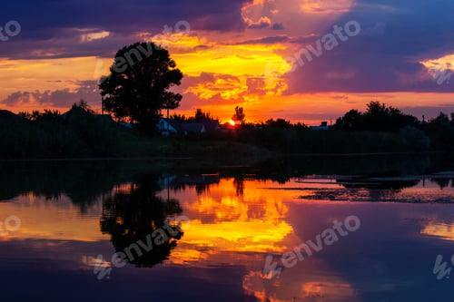 Preview: Sunset Scene On The Lake At Sunset Autumn Nature Landscapes