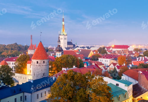 Preview: View Of The Old Tallinn With Toompea Night.
