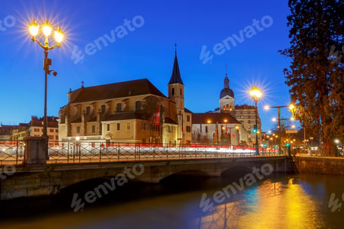 Preview: Annecy. Church Of St. Maurice At Sunset.