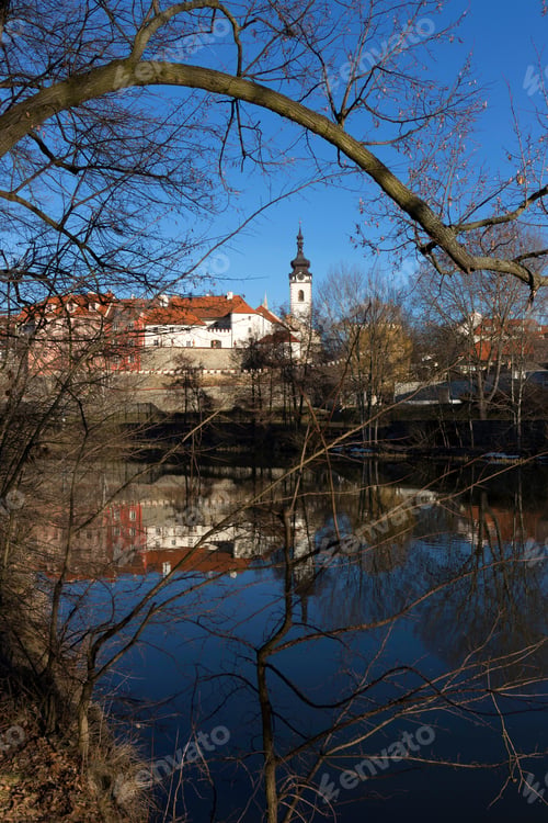 Preview: Sunny Winter Royal Medieval Town Pisek With The Castle Above The River Otava, Czech Republic