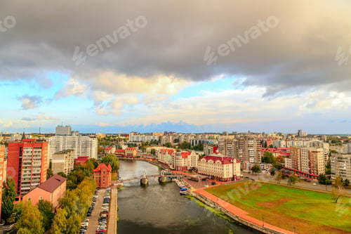 Preview: Central Part Of The City Of Kaliningrad, Embankment Of The Fish Village, Jubilee Bridge