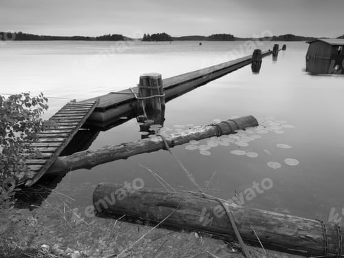 Preview: Beautiful Landscape, In Savonlinna, Finland. Black And White Photo