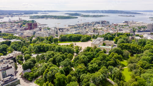 Preview: Oslo, Norway. Royal Palace. Slottsplassen. Palace Park, From Drone