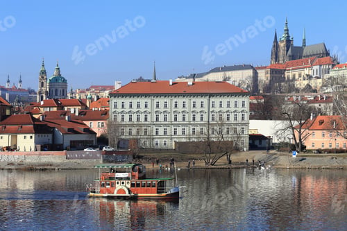 Preview: View On The Winter Prague Gothic Castle Above River Vltava, Czech Republic