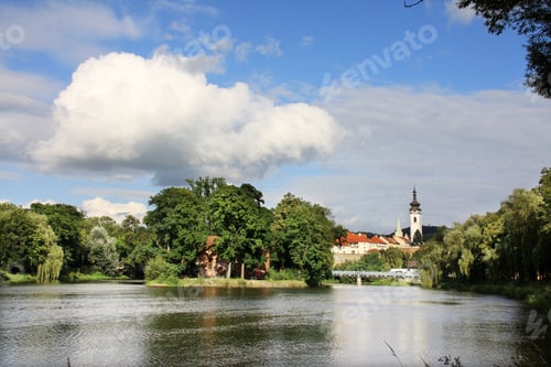 Preview: The Colorful Medieval Town Pisek With Gothic Deanery Church Above The River Otava
