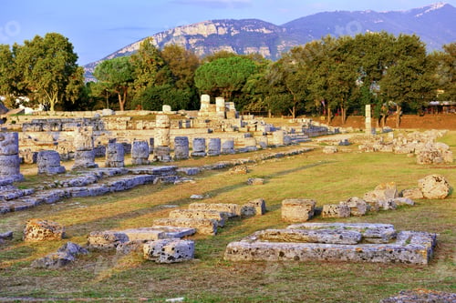 Preview: Paestum Capaccio Italy The Ancient Ruins Of Remains Of Religious Buildings Of The Ancient Greek