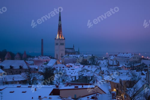 Preview: A View Of The Church Of St. Olaf In The Gloomy March Morning. Tallinn, Estonia