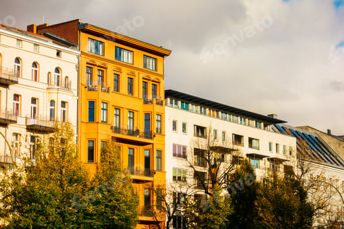 Preview: High Contrasted Apartments Exterior View In Autumn