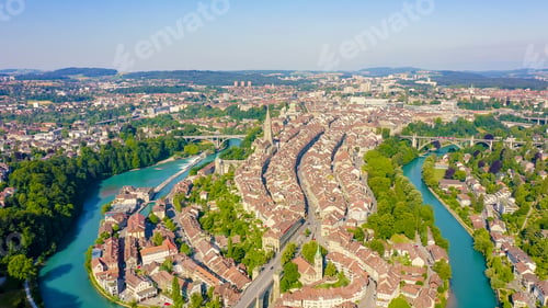 Preview: Bern, Switzerland. Historic City Center, General View, Aare River, Aerial View