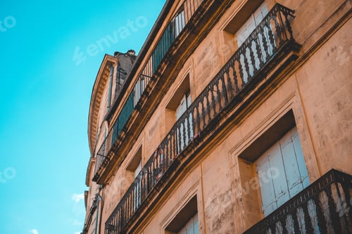 Preview: Residential Facade Of Building At France With Clean Sky
