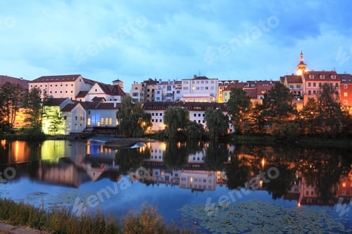 Preview: The Colorful Medieval Town Pisek In The Night, Czech Republic