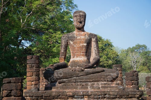 Preview: Old Sculpture Of A Seated Buddha At The Ruins Of The Buddhist Temple Of Wat Singha. Kamphaeng Phet