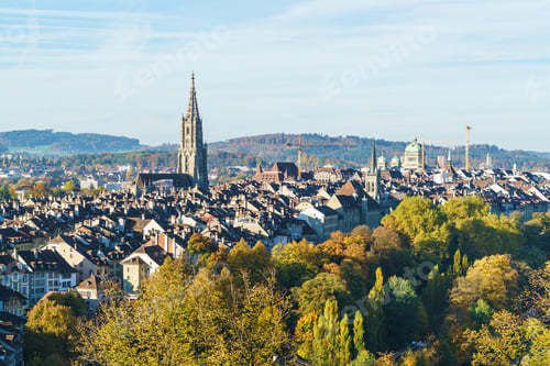 Preview: Aerial View Of Old City With Minster Gothic Cathedral, Bern, Switzerland
