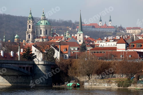 Preview: Early Spring Prague St. Nicholas' Cathedral With The Lesser Town Above River Vltava In The Sunny
