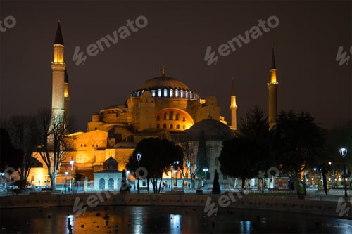 Preview: View Of The Mosque Aja-Sofya At January Night. Istanbul, Turkey