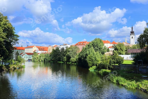 Preview: Colorful Autumn Medieval Town Pisek Above The River Otava, Czech Republic