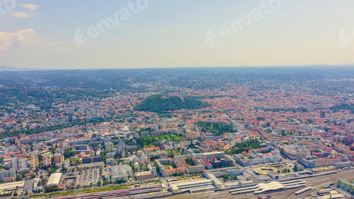 Preview: Graz, Austria. The Historic City Center Aerial View. Mount Schlossberg (Castle Hill), Aerial View