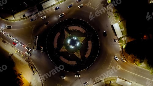 Preview: Simferopol, Crimea. Car Traffic On Sovetskaya Square. Night Time, Aerial View