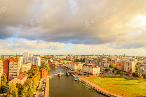 Preview: Central Part Of The City Of Kaliningrad, Embankment Of The Fish Village, Jubilee Bridge