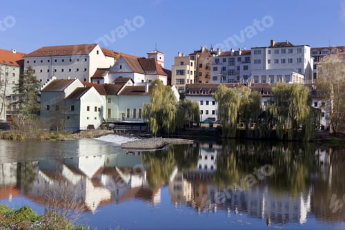Preview: Colorful Winter Royal Medieval Town Pisek Above The River Otava, Czech Republic