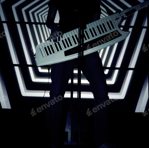 Preview: Man Playing Electronic Keyboard In Concert, Music And Show