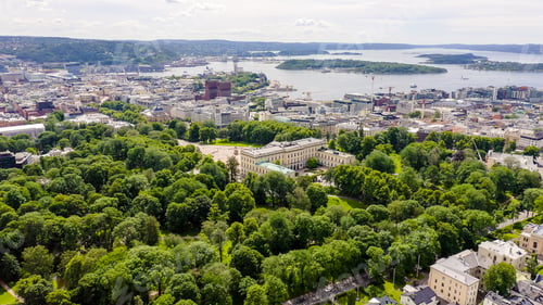 Preview: Oslo, Norway. Royal Palace. Slottsplassen. Palace Park, From Drone